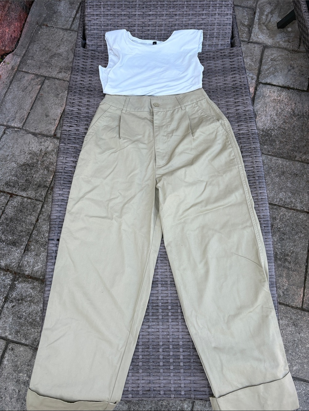 BDG Light Khaki Pleated Chino Trousers